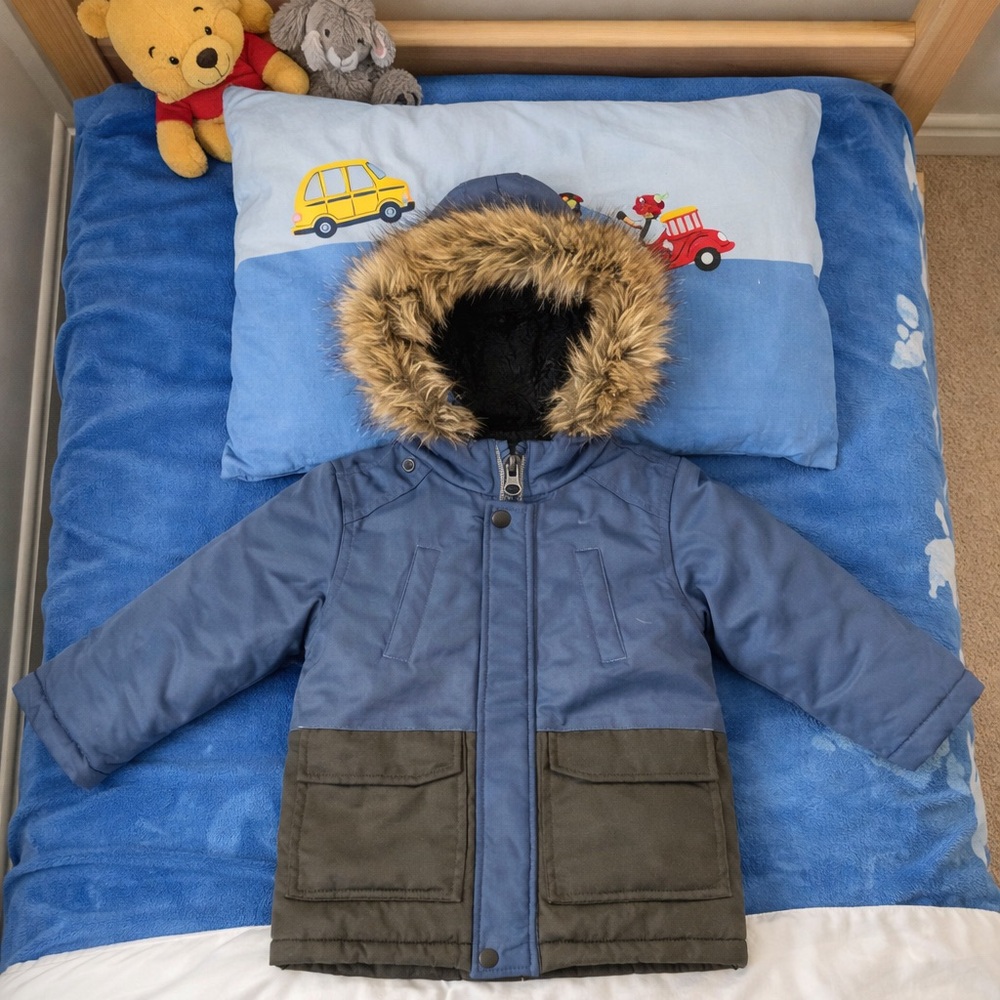 George Boys Winter Puffer Jacket Size 3T | Blue & Black Colorblock Toddler Coat